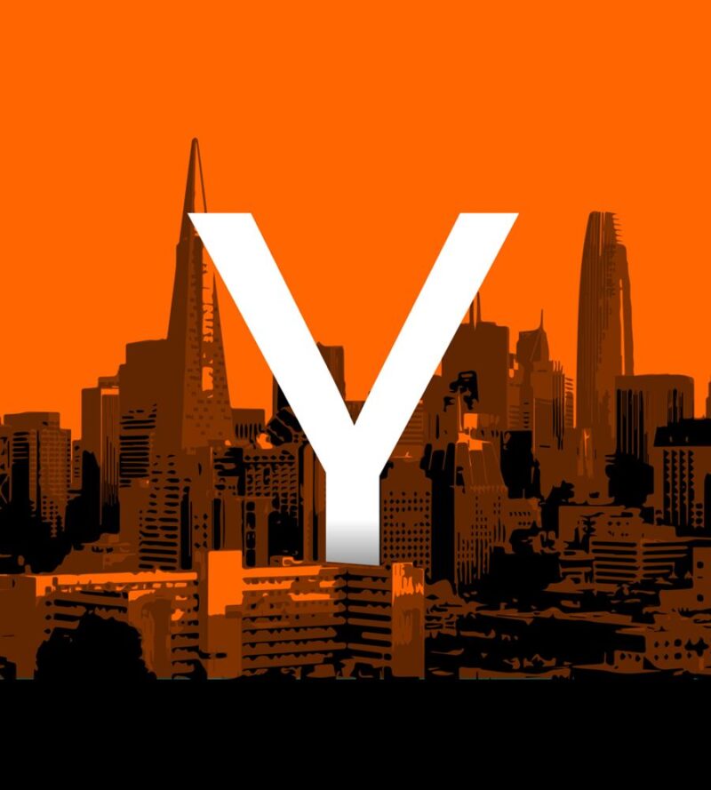 Imagem representativa da parceria com Y Combinator, com o skyline de São Francisco ao fundo e sua logo em destaque no centro.